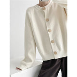 Autumn And Winter New Design Feeling Single-Breasted Solid Color Knitted Sweater Sweater Cardigan Lazy Loose Round Neck Blouse-Outfit