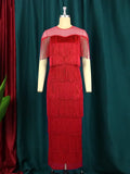 Fongt Mesh Splicing Tuxedo Round Collar Dress High Waist Repair Dinner Sexy Ass Skirt Dresses