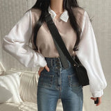Fongt Plus Size Fat Mm Fake Two T-Shirt Female Splicing POLO Collar Long Sleeve Hoodie Screw Thread Loose Versatile