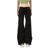 Fongt Cold Neutral Pocket Spliced Jeans Babes Low-Rise Strap Straight Trousers New Trousers
