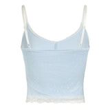 Lace Patchwork Crop Top with Split Sweet Floral Stitching Sleeveless Strap Tees Women Summer Cute Aesthetic Camisole Lady-Outfit