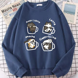 Coffee Cute Kitten Print Oversized Sweatshirt-Outfit