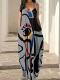 Fongt Summer Cool Sling Skirt Abstract Face Style Digital Print Style Street Dress Woman