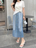 Fongt Folding 2025 Summer New Temperament Fashion With Daily Commute To Wear Exquisite Denim Button Half Skirt