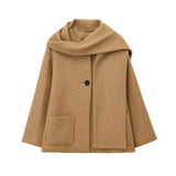 Fongt Winter New Women Equipped With Scarf Long-Sleeved Blended Coat Loose Temperament Coat