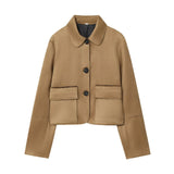 Fongt New Women's Casual Simple Anti-Velvet Effect Short Long-Sleeved Jacket Jacket