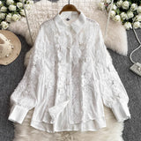 Fongt Light Luxury Heavy Lace Splicing Temperament Long-Sleeved Shirt Tight High Waist Thin Broad Leg Trousers Two Sets Of Women