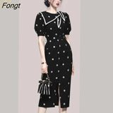Han Queen Korean Summer Dress Embroidered Pencil Dress Office Eleagnt Work Vestidos Business Sheath Bodycon Women