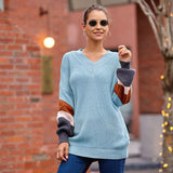 Fongt New Sweater Women Autumn And Winter Explosion Chicken Heart V Neck Lantern Sleeve Striped Knitted Shirt