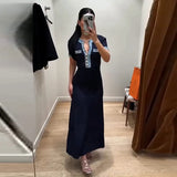 Fongt New Women's Fashion Denim Single-Dlong Stitched Dress