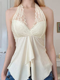Fongt Sexy Lace Splicing Hanging Neck Bare Back A Sling Sling Vest Hottie Temperament Thin Knitting Top