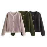 Fongt The Autumn Of 2025, The New Women's Button Trim Yarn Knitted Round Collar Women's Coat