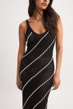Fongt Women's Fashion Elegant Crochet Sling Dress V-Neck Striped Sexy Wisted Dress