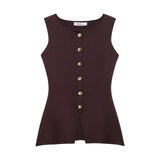 Fongt Women's Clothing 2025 Autumn And Winter New Fashion Vest Gold Button Flat Needle Vest