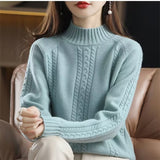 Fongt Semi-Turtleneck Sweater Women's Autumn Soft And Lazy Knit Jumper With Shoulder Thick Bottom Top-Outfit
