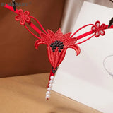 Hot Pearl Beading Massage Lingerie Thong Slim Flower Shape Hollow Out Low Waist Underwear G-String Elastic Temptation Brief