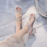 Fongt Heel Sandals Female Fairy Wind 2023 Summer New Small Fresh Temperament With Water Diamond With Skirt