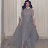 Fongt Middle East Summer New Chiffon Sequins Splicing Half High Collar Casual Women's Big Skirt Women-Outfit