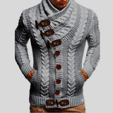 Fongt Men's Turtleneck Button Horn Buckle Knit Fashion Cardigan Men's