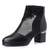 Fashion Sandals Mesh Genuine Leather Shoes Woman High Heel Sandals 2021 New Breathable Cool Boots Summer Women
