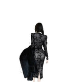 Fongt Sister Style Black Collar Long-Sleeved Dress Women Autumn Body Dress In The Long Dress Open Fork To Close The Waist Tight Lace Skirt