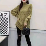 Women's Clothing Fashion Lace Hollow Out Blouse Sexy Spring Autumn New Long Sleeve Casual Solid Color All-match Turtleneck Shirt-Outfit