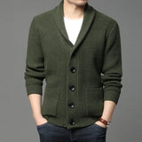 Fongt New Men's Long Sleeve Sweater Cardigan Pocket Turtleneck Solid Color Sweater Men's