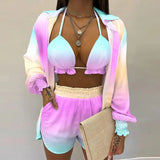 Fongt New Sexy Women's Pure Color Shorts Fashion Three-Piece Set