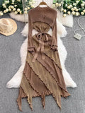 Fongt Retro Long-Sleeved Dress Dress Women Summer High-End Light Extravagant Folds To The Waist Wood Ear Long Dress