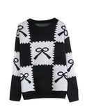 Fongt And Winter New Christmas Sweater Women's Loose Knitted Jersey Square Bow Bump Color Coat