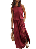 Solid Side Slit Long Maxi