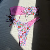 2024 New Broken Flower Color Tie With Chest Small Fresh Sexy Swimsuit