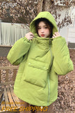 Hooded Parkas Women Padded Short Jackets Winter Warm Cute Pullover