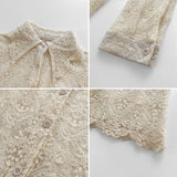 Chic Floral Embroidery White Blouse Women Elegant Spring Lace Bottoming Shirt New Fashion Long Sleeve Hollow Top