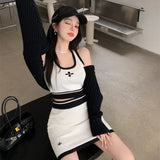 Summer New Pure Windy Cross Sling Small Vest Top High Waist Thin Knitted Hip Skirt