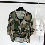 Two Piece Set Leopard Chiffon Shirts Summer Half Sleeve Loose V-Neck Women Casual Blouse Sexy Plus Size Striped Tops