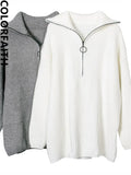 2022 Women Turtleneck Zipper Sweaters Spring Winter Fashionable Vintage Knitwears Elegant Chic Lady Tops