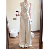 Fongt Neck Collar Vest Temperament High-End Blouse Broad Leg Slack Feel To Wear Suit