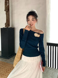 Fongt Xixi 2025 Spring New Ins Temperament Shoulder Wool Bottom Shirt Long-Sleeved Knitwear Women's Top 25149
