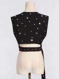 Fongt Trend Wind Sleeveless Jacket 2024 Summer New Personality Handmade Rivets Splicing Design Sense Vest Female-Outfit
