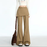 Solid Color Fake Two-piece Casual Flare Pants-Outfit