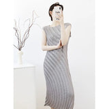 Fongt Three House Folded Annual Round Sleeveless Dress Unique Corrugated Texture Fashion Sense Lazy And Relaxed Wear
