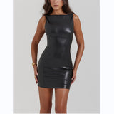 Fongt Women's New Leather Dress Sleeveless Body-Cuffed Ass Skirt