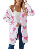 Fongt New Valentine's Day Love Knitted Cardigan V-Neck Button Long Coat Sweater Woman