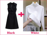Trench Vests Coats 2 Piece Sets Women Casual Double Breasted Gabardina Sleeveless Jackets Turtleneck Winter Thicken
