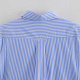 Fongt 2025 New Pocket Decorated With Blue Striped Short-Sleeved Shirt For Women