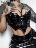 Dark Bat Shape Faux Pu Mall Gothic Grunge Crop Tops Women Punk Black Sexy Backless Camis Bodycon Emo Party Tube Top