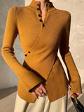 Fongt Women's New Sweet Spicy Knitted Shirt Cross Button Autumn And Winter Slim Solid Color Temperament Top Lady