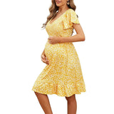 Fongt New Women's Summer Pregnant Women V-Neck Dress Loose Comfortable And Casual