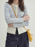 Fongt Striped 100 Folded Hem Knitted Women's Early Spring New Design Sense Of Small Gentle Comfortable Long-Sleeved Top